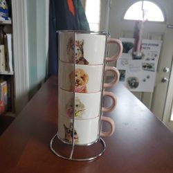 Pier One Dog Dolomite Cups And Stand