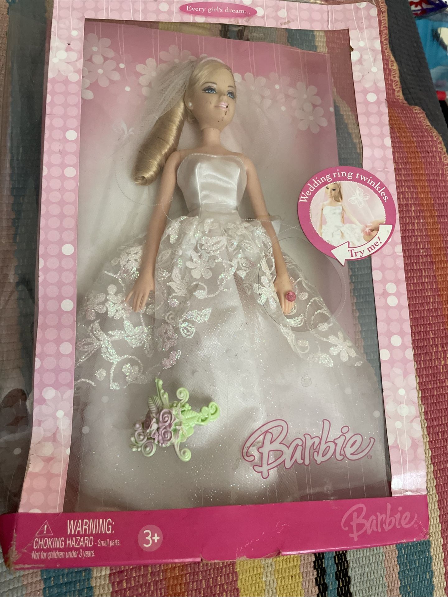 Barbie Bride Doll Wedding Dress with Veil & Twinkling Ring Mattel Read