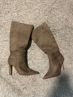 Beige knee high boot