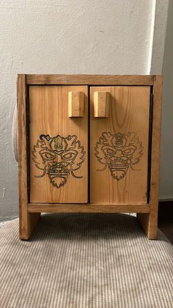 Handmade Wood Cabinet with Dragon Engravings