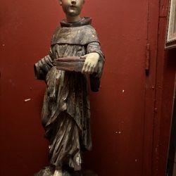 Antique Religious Saint Anthony Wooden Sculpture Church Altar Figurine 