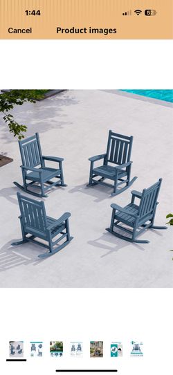 New in box SERWALL Oversized Outdoor Rocking Chair Set of 4, HDPE Rocker for Adults, Patio Rocking Chairs for Porch, Blue, a041-088