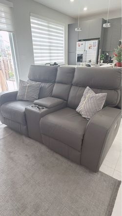 City furniture Gray Leather Recliner Loveseat with Console