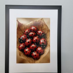 Lady Bugs On Leaf - Framed Digital Art