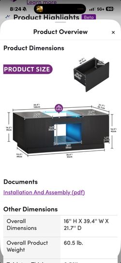 Brasi 30” Coffee table with storage/LED LIGHTS