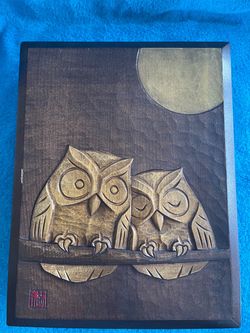 Decorative Carved Wood Owl Keepsake Box w/ Hinged Lid