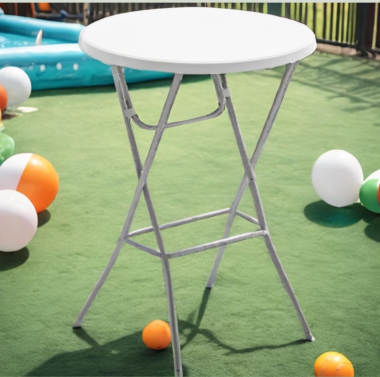 32" 2.6-Foot Round 43" Bar Height White Granite Folding Table Portable Commercial Banquet Card Plastic Dining for Weddy Party Event Kitchen Outdoor