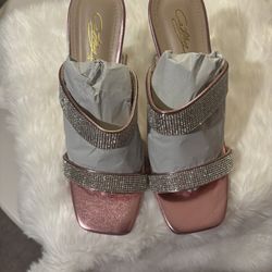 Cathy Din Pink heels with diamanté straps 