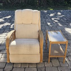 Laz-E-Boy Rattan Swivel Recliner with Glass Top Side Table