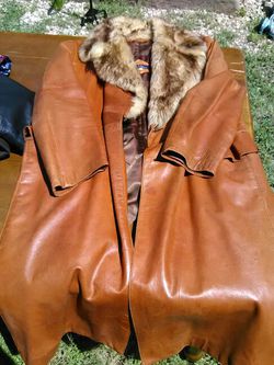 Leather Jacket Trench Coat with real fur