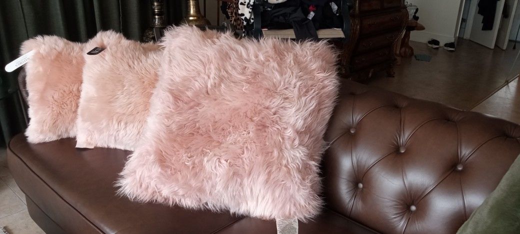 Genuine Natural Sheepskin Cushions Set of 3 