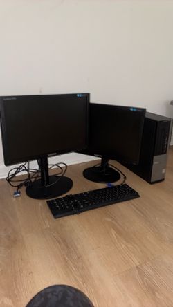 Desktop Computer with dual monitors & cables