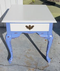 French Blue and White Queen Anne End Table Nightstand