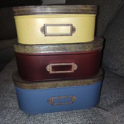 CHIQUE Three Tier Yellow Red & Blue Metal Containers Only $10!!! (Dimensions In Description)