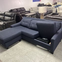 Dark Navy Blue L Shape Sofa Chaise With Pull Out Bed