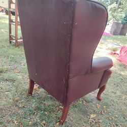 Wingback Traditional Guest Chair with Button Tufted Styling and Hand Applied Antique Brass Nails in Burgundy