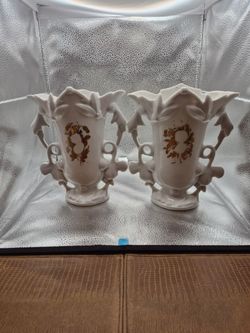 Two vintage Old Paris white and gold porcelain vases