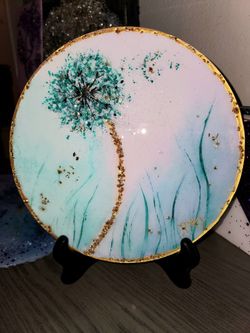 Dandelion painting with sparkle and resin