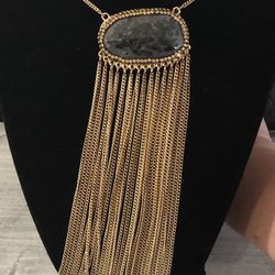 Natasha Black Stone And Gold Fringe Necklace