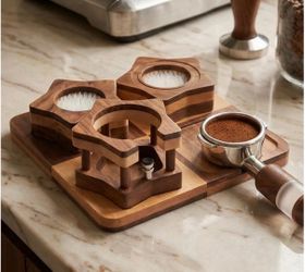 Modular Espresso Tamping Station, 4-in-1 Solid Wood Coffee Organizer, Tamping Station 58mm for Tamper & Portafilter, Espresso Tamp Stand