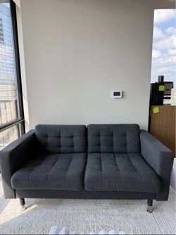 MORABO Loveseat couch, Gunnared dark gray/wood