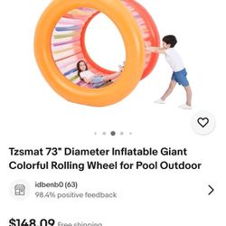 Tzsmat 73" Diameter Inflatable Giant Colorful Rolling Wheel For Pool Outdoor 