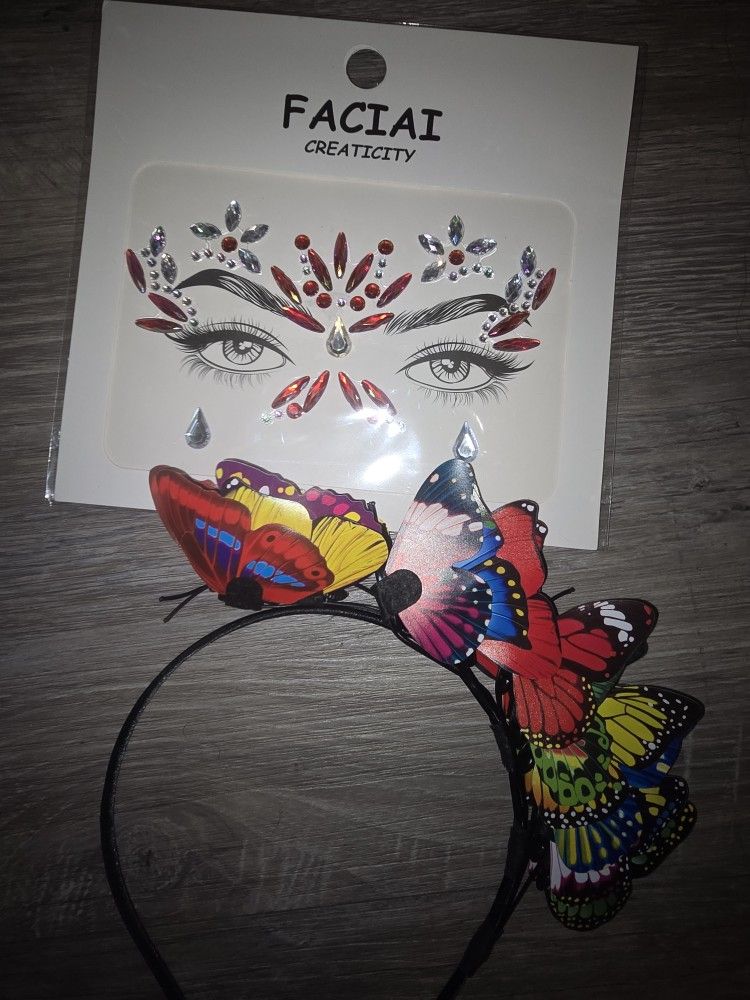 Headband With Rhinestone Face 💎 🦋