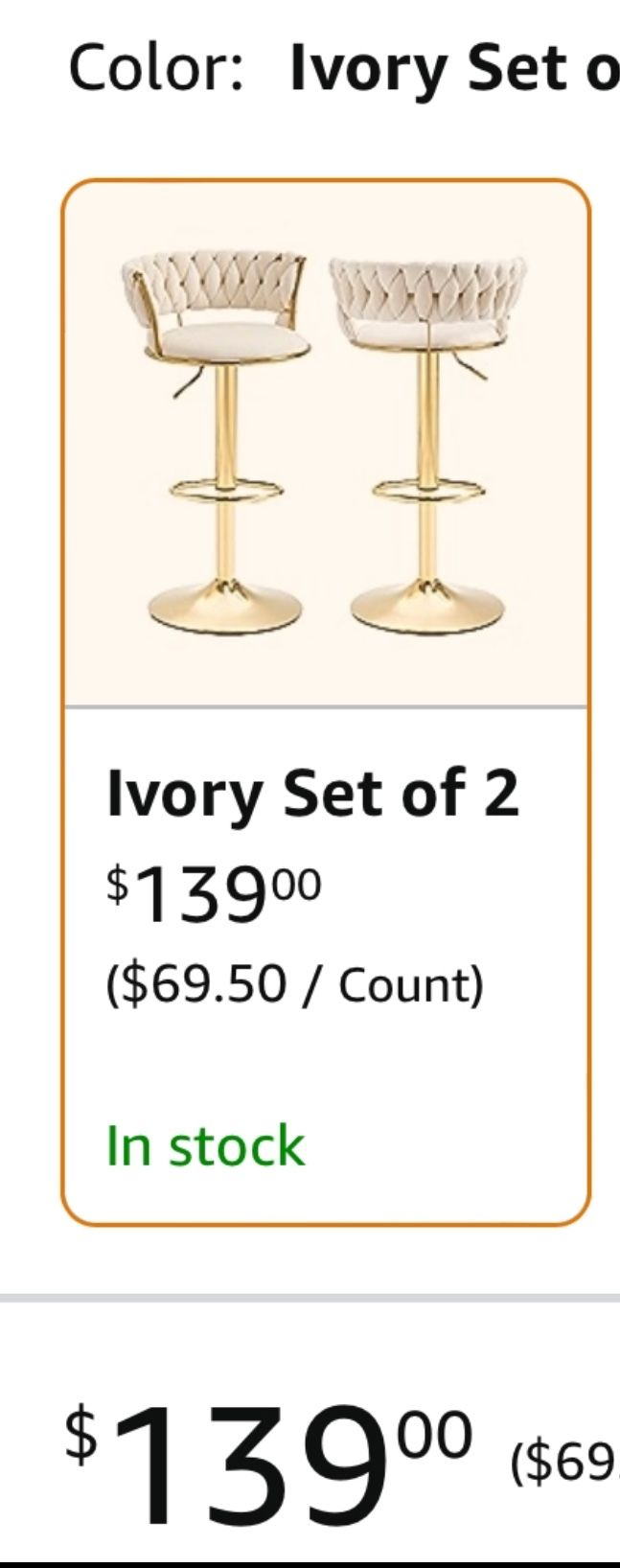 Ivory Swivel Bar Stool Chairs