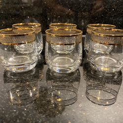 Set of 6 Whiskey or Scotch Tasting Stemless Glassware with Gold Rim
