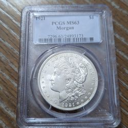 1921morgan Silver Dollar, Pcgs Ms63 Coin