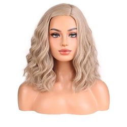 Ash Blonde Wig for Women Short Curly Wavy Ash Blond Bob Wig Side Part Synthetic Halloween Cosplay Costume Party Wigs
