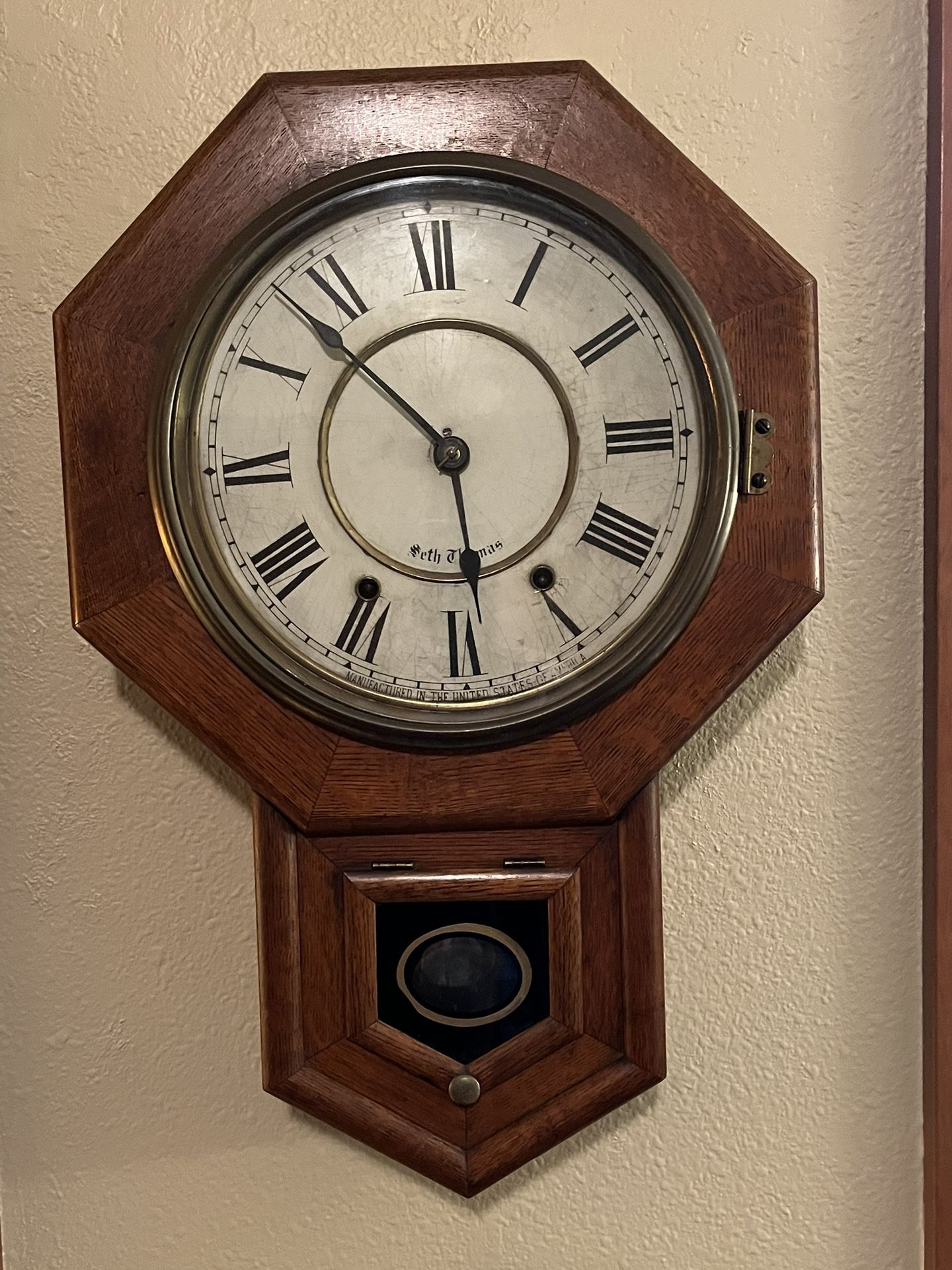 Original Antique Seth Thomas Oak School Clock