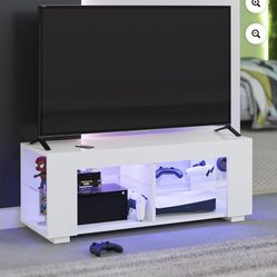 NTense LED TV Stand with Glass Shelves for TVs up to 55", White Gloss New In box 