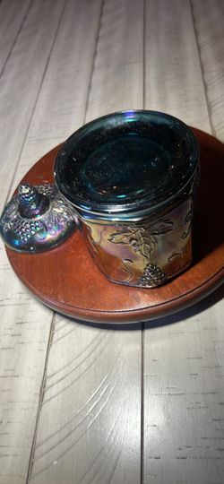 Carnival Glass Lidded Jar with Grape Pattern