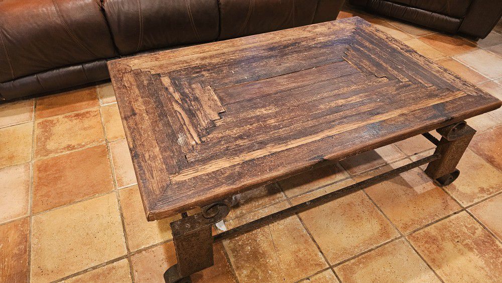 Rustic Wood Top Iron Table 