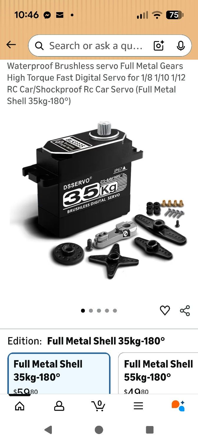 Waterproof Brushless servo Full Metal Gears High Torque Fast Digital Servo for 1/8 1/10 1/12 RC Car/Shockproof Rc Car Servo (Full Metal Shell 35kg-180