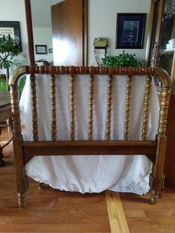 Solid maple twin headboard with brass corner inserts