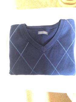 Men’s Saddlebred sweater vest. Dark blue with light blue stripes. Like new.