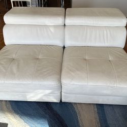 2 Leather White Couches With Adjustable Headrests 
