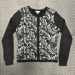 New York & Company Cardigan Sweater Women's Medium Black Floral 3D Long Sleeve