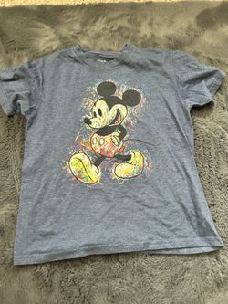 Dark blue Mickey Mouse graphic tee with paint splatter design
