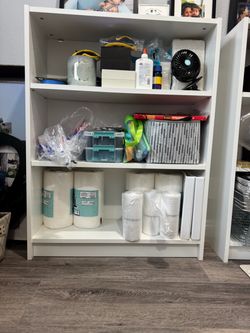 2 White 3-Shelf Bookcase Storage Unit