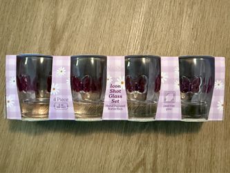 Brand New Icon Shot Glass Set Hand Painted Purple Butterflies