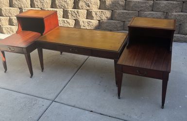 Vintage, Antique, elegant Marsman set of 2 mahogany end tables and coffee table