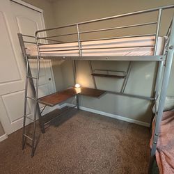 Metal loft bed with desk - twin