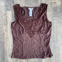 Worthington Brown Lace Tank Top With Sequins - Size M