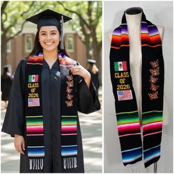 Mexican Zarape Commencement Graduation Stole with Butterflies Class of 2026