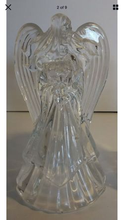 Vintage Crystal Angel Candle Holder Figurine Clear Glass Crystal Christmas Decor 7.5”