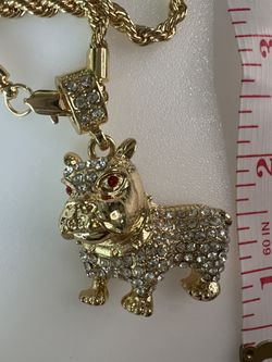 Gold-Plated Bling Pitbull Bulldog Pendant & Chain