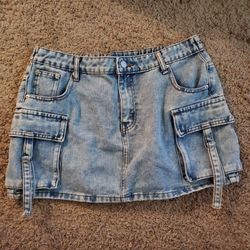 Size L - Cotton Denim Cargo Mini Skirt- Y2k Vibes